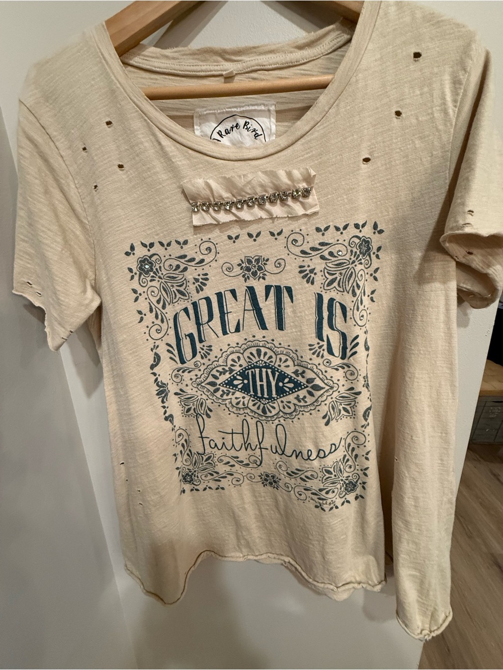 Retro Ribbed 'Great Is Thy Faithfulness' Short Sleeve Tee - Cream